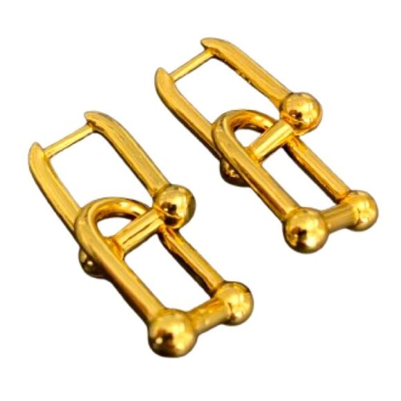 Men’s U-Link Chain Hoop Earrings in 14k Yellow Gold Vermeil - Edgy Hardware - Picture 3 of 9